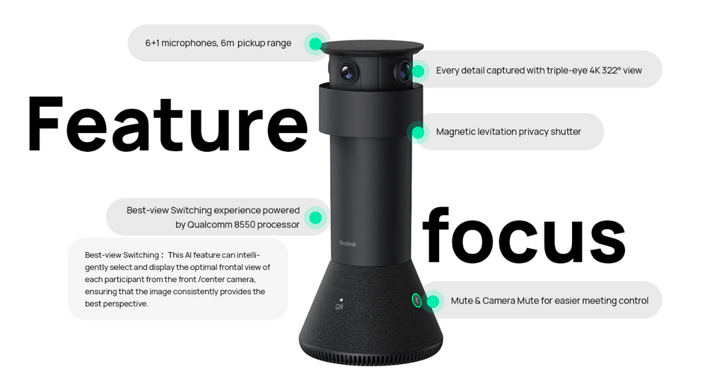 Yealink MTower Center-View Intelligent Camera with 3 UHD 4K Cameras