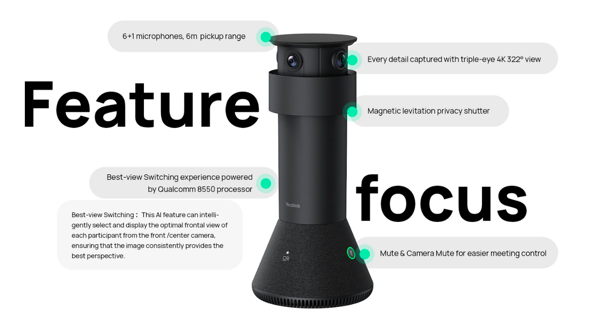 Yealink MTower Center-View Intelligent Camera with 3 UHD 4K Cameras